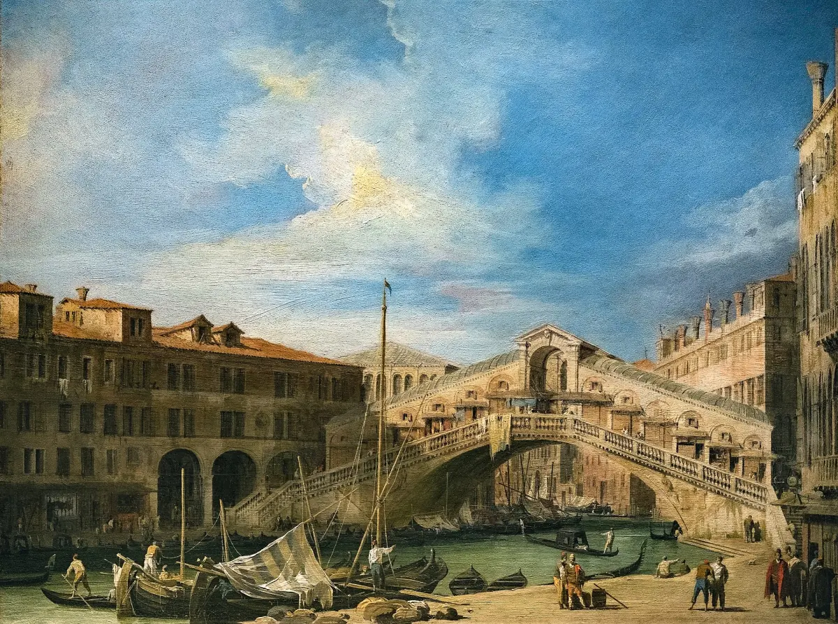 Canaletto's painting of the Rialto Bridge seen from the south