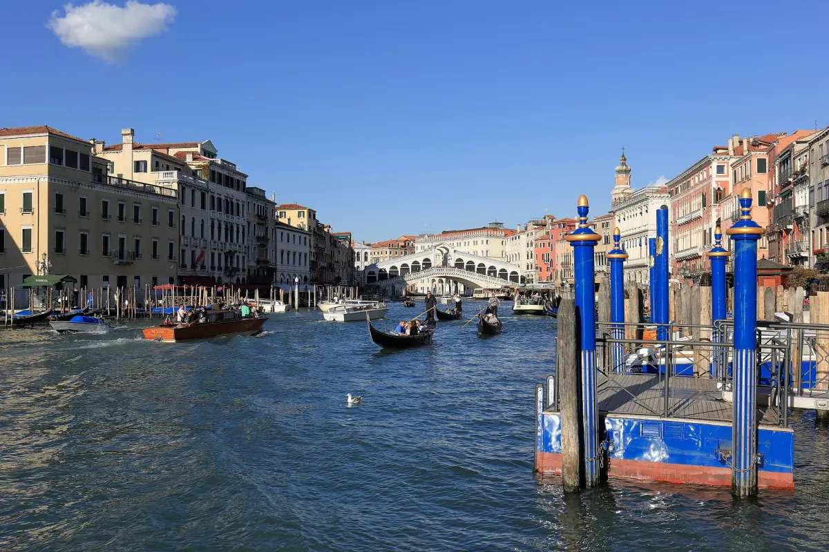 Vaporetto stops on the Grand Canal near the Rialto Bridge