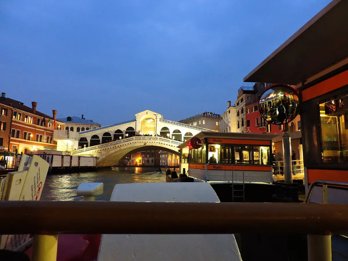 The Rialto Bridge seen from a vaporetto
